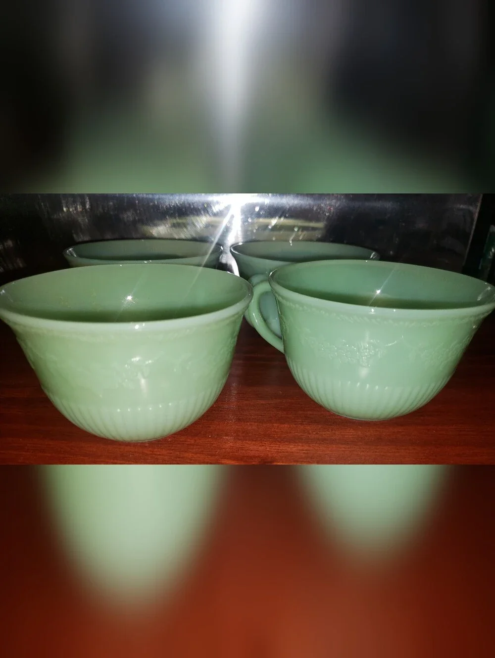 Vintage Floral Ribbed Jadeite Cups